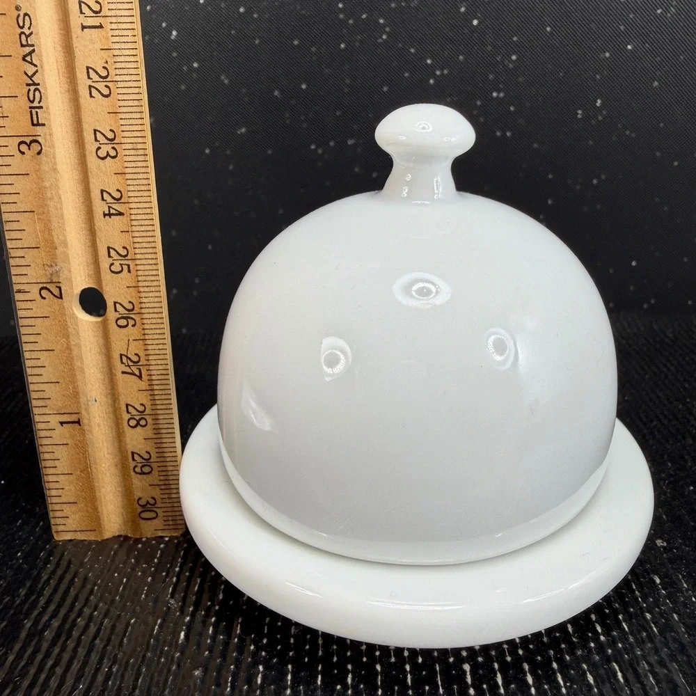 Pier 1 White Ceramic Mini Cloche Caviar Butter Dish Individual Serving Domed Lid